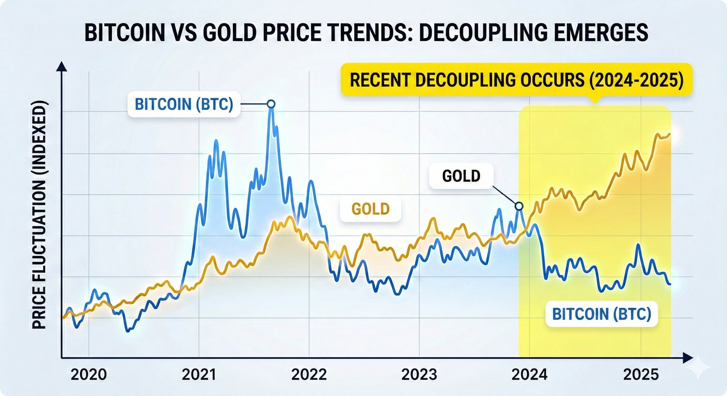Bitcoin vs Gold Price Trends: Decoupling Emerges (2020-2025)